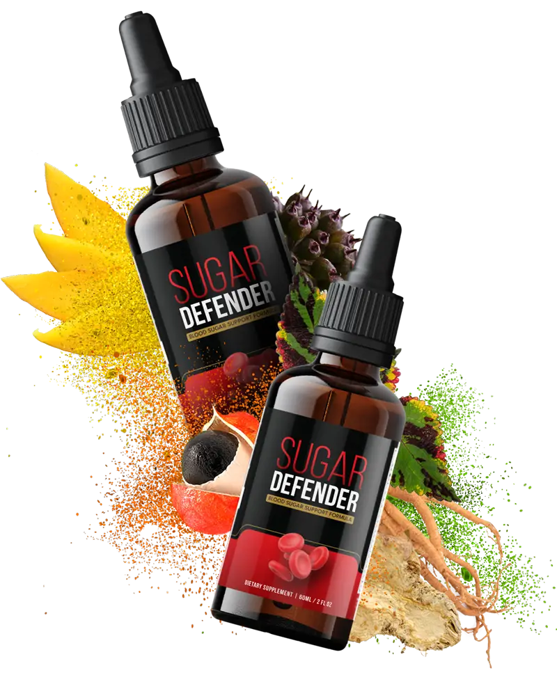 What is Sugar Defender infographic showing the liquid supplement bottle and dropper